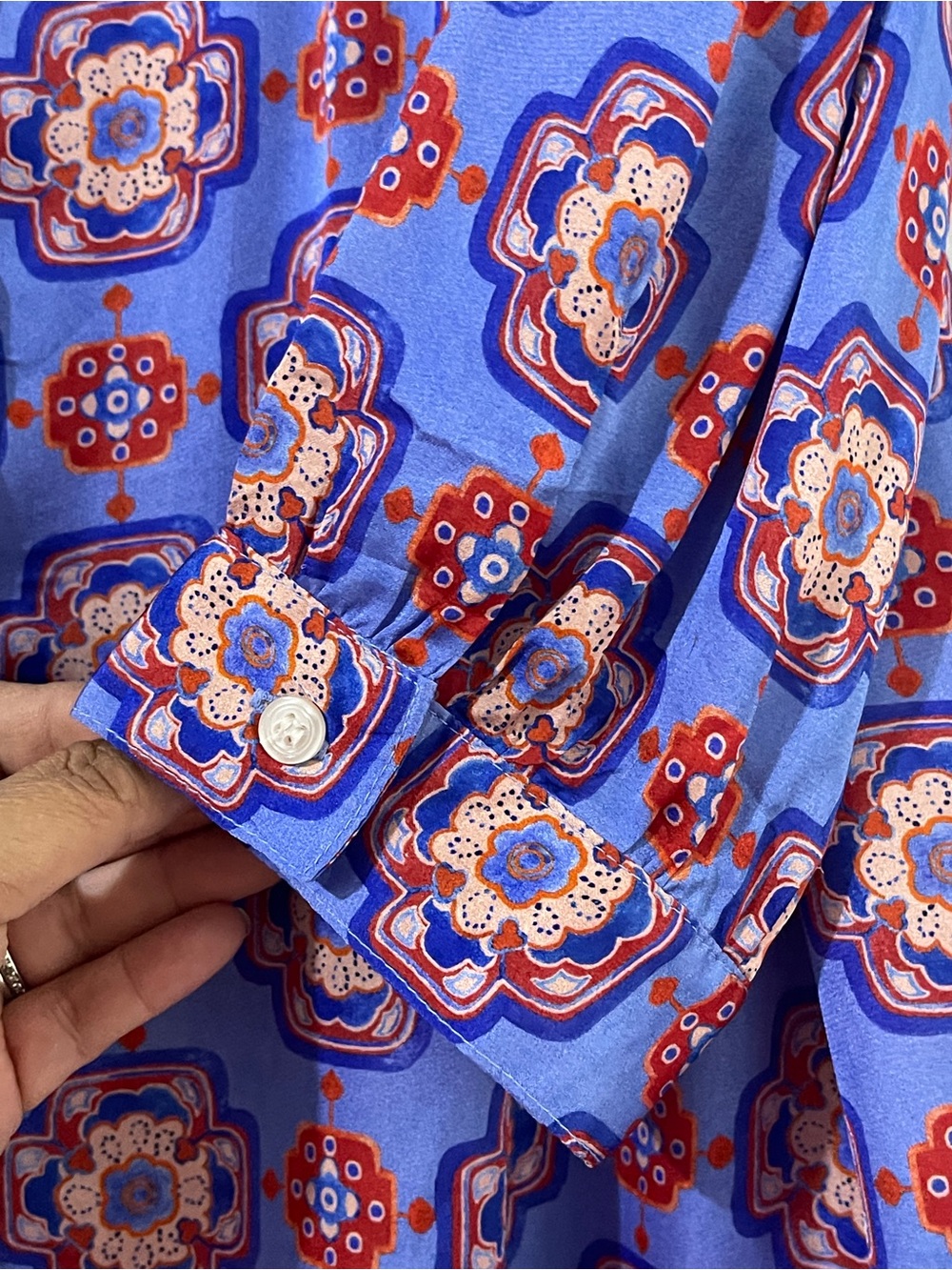 SMYTHE XS Iris Medallion Shirred Pocket Blouse Blue Tile Top - Picture 5 of 10